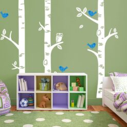 Exclusive-Muurstickers-Bomen-met-Uil-Wit-met-Blauw