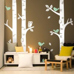 Exclusive Muurstickers Bomen met Uil (Wit met Mint)