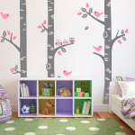 Exclusive Muurstickers Bomen met Familie Uil (Grijs met Roze)