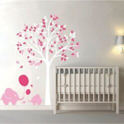 Exclusive Muursticker Boom Olifantjes (Roze)