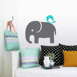 Exclusive Muursticker Olifant en Vogeltje (grijs mint)