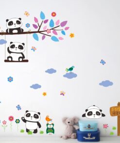 Muursticker Pandabeertjes op Tak