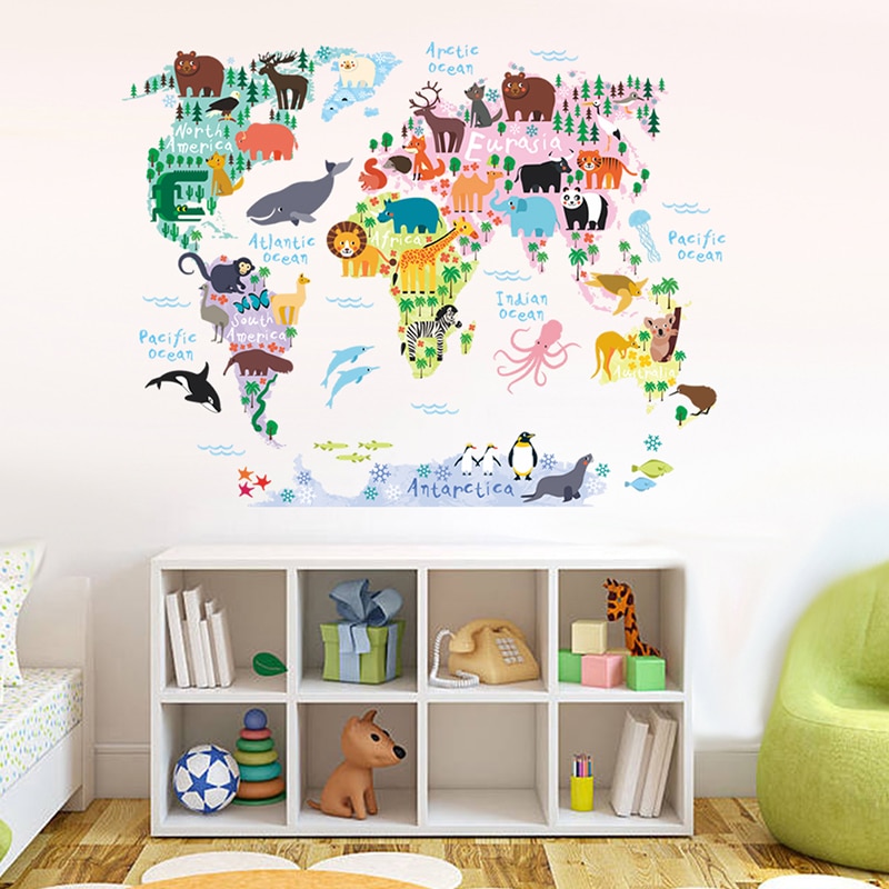 wereldkaart muursticker kinderkamer | Kinderkamer