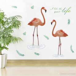 Muursticker Twee Flamingo's Blaadjes