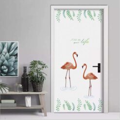 Muursticker Twee Flamingo's Deur