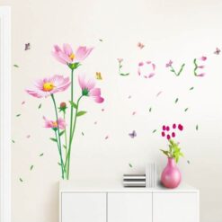 Muurstickers Roze Bloemen en Vlinders