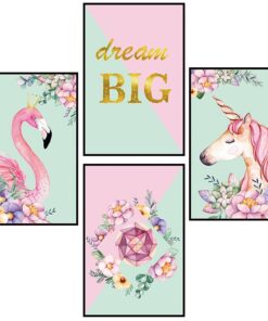 Muursticker Flamingo Unicorn Dream Big