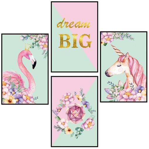 Muursticker Flamingo Unicorn Dream Big