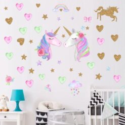 Muursticker Unicorns met Hartjes