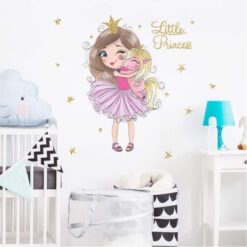 Muursticker Kleine Prinses met Eenhoorn