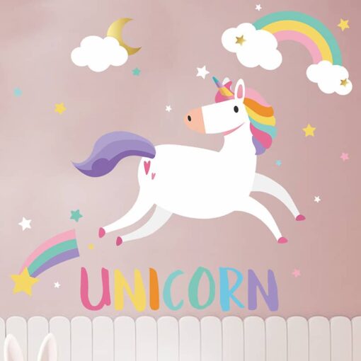 Muursticker Unicorn Regenboog