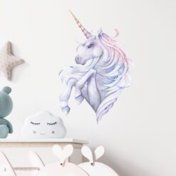 Muursticker Unicorn Blauw Paars Roze