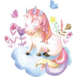 Muursticker Baby Unicorn op Wolk