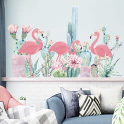 Muursticker Flamingo Cactussen