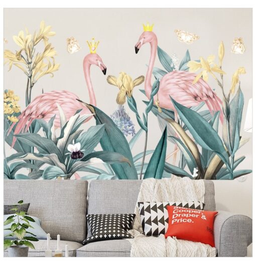 Muursticker Flamingos Bloemen