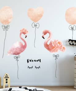 Muursticker Flamingos met Ballonnen