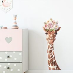 Muursticker Giraffe met Bloemen