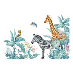 Muursticker Jungle Giraffe Zebra