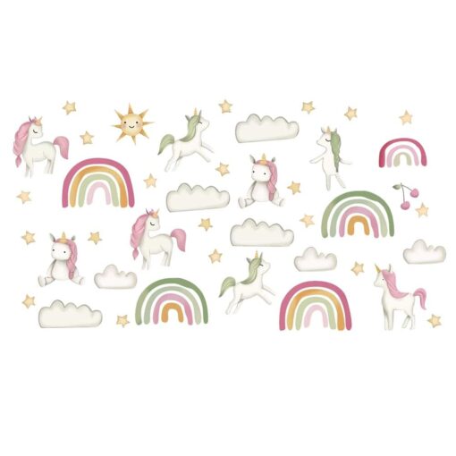 Muursticker Unicorns en Regenbogen