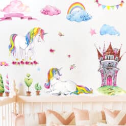 Muursticker Unicorns met Kasteel