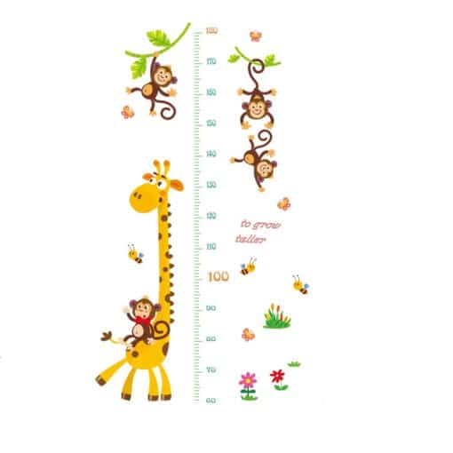 Muursticker Groeimeter Giraffe met Aapjes